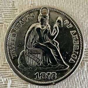 1872 silver "Seated Liberty" dime pendant